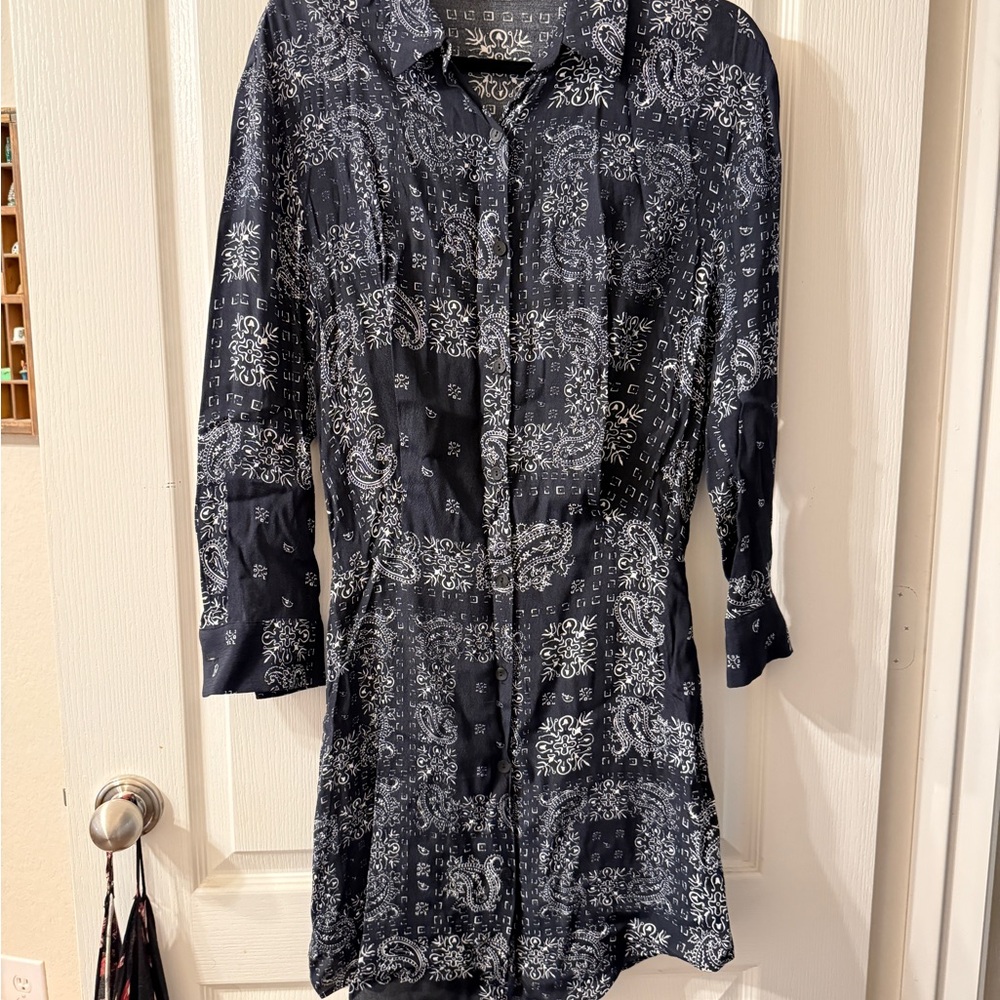 Navy Blue Paisley Midi Dress